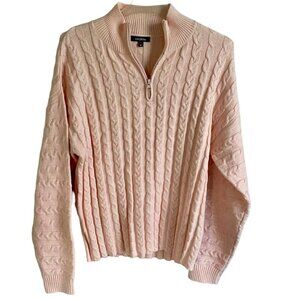 Cocobleu Pink Cable Knit Pullover Sweater with Quarter Zip Women's Medium